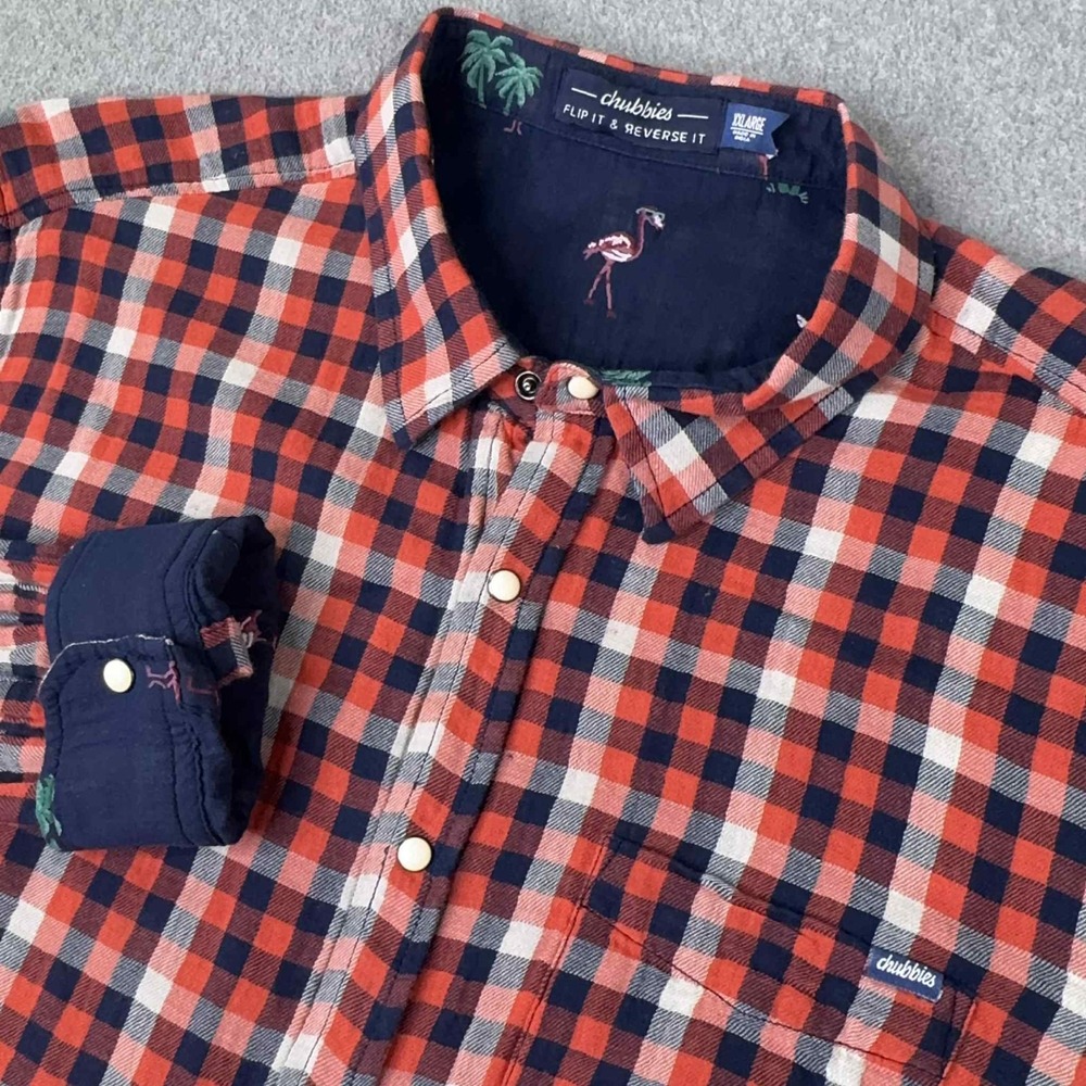 Chubbies Shirt Pearl Snap On Flip it & Reverse Men's‎ Size XXL Plaid Flamingo